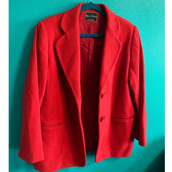 Vintage Terry Lewis Oversized Red 100% Wool Blazer Jacket Women's Medium - Picture 6 of 7